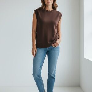 LOFT Chocolate Knit Cap Sleeve Top- Size XS